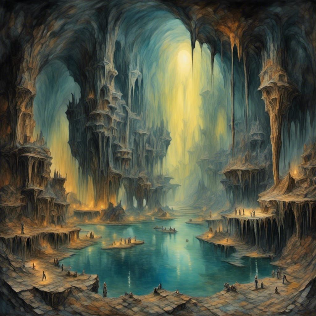 Alien Cave with Bioluminescent Pool Illustration