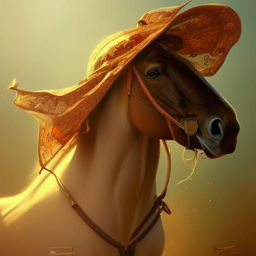 Happy Horse Portrait in Autumn, Hyperdetailed Lighting