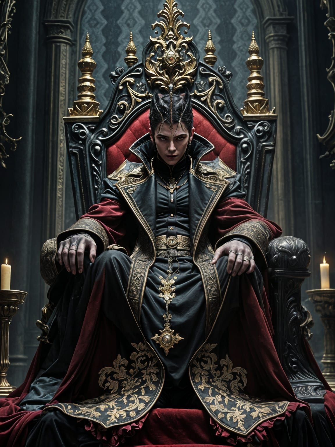 Vampire King on Gothic Throne, as 3D Anime Art