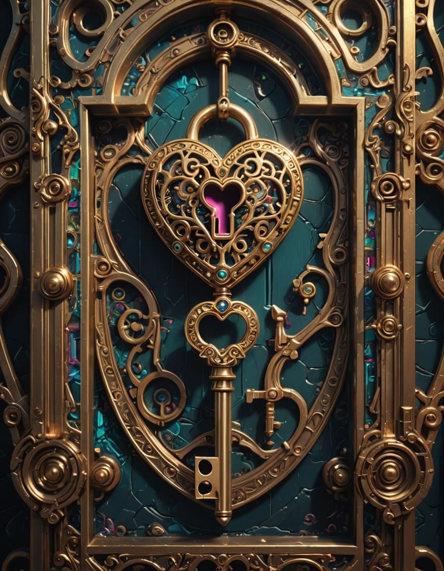 Brass Key and Guarded Heart in Surreal Style