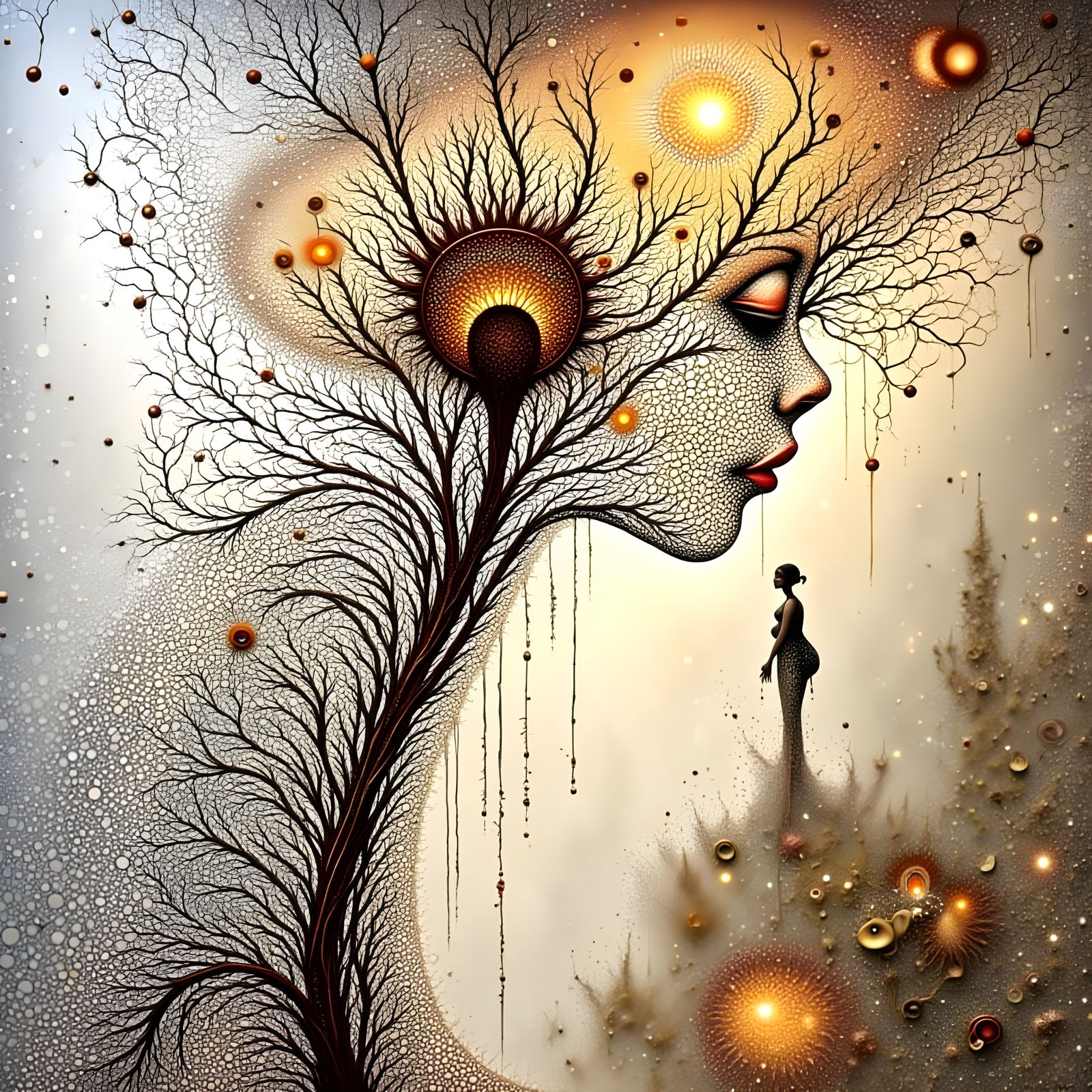 Surreal Misty Dandelion Seeds and Human Silhouettes