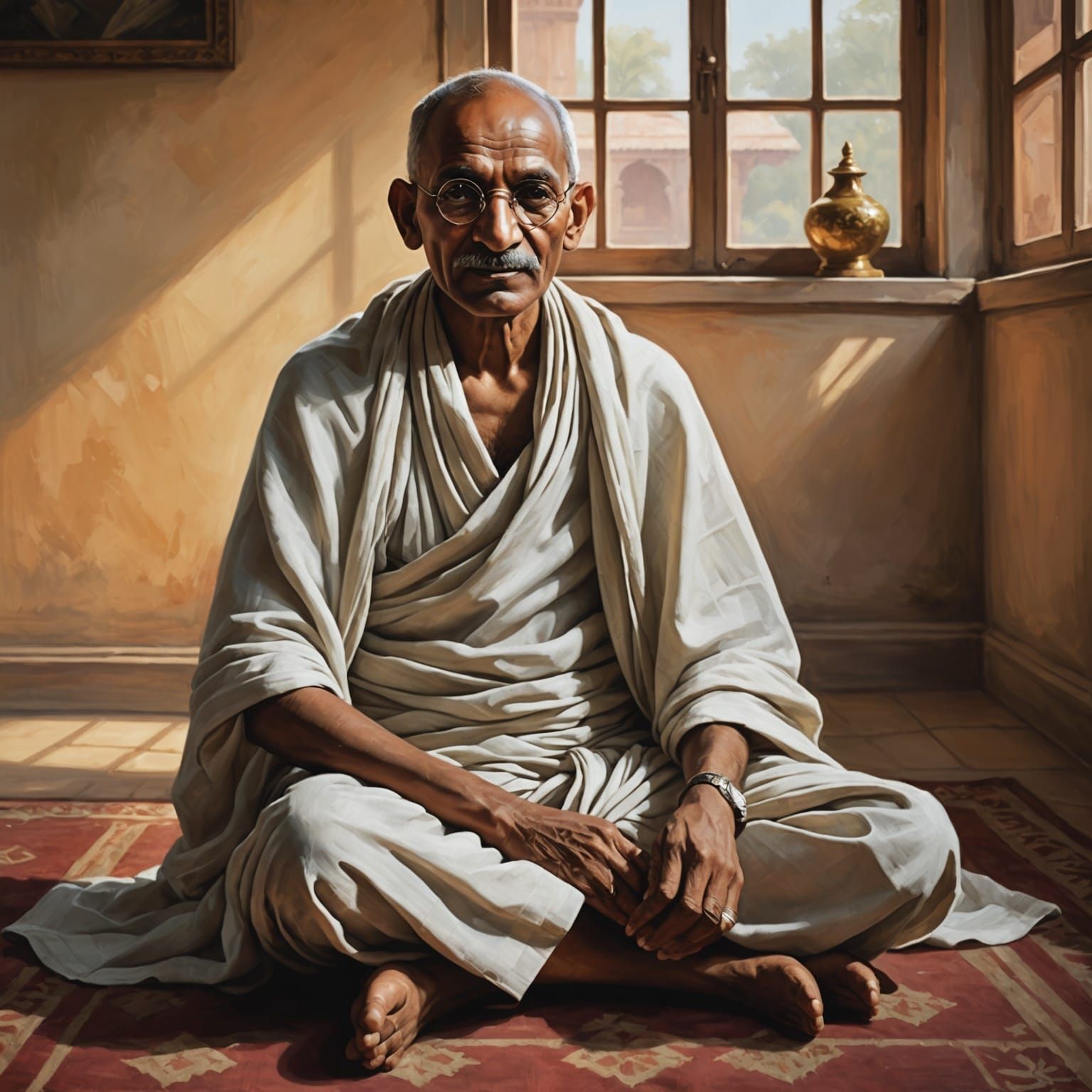 Realistic Portrait of Mahatma Gandhi in Traditional Dress