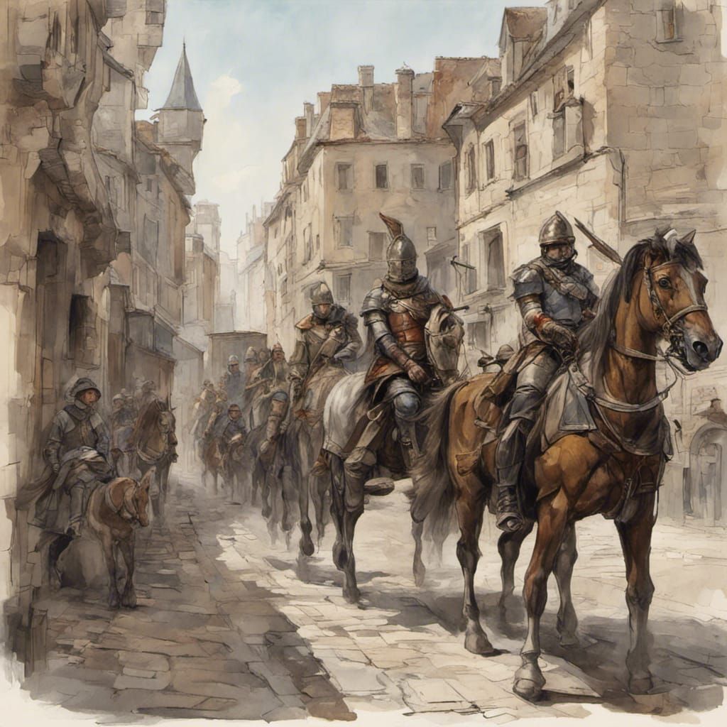 Armored Lord Rides Past Old Soldier: Medieval Matte Painting