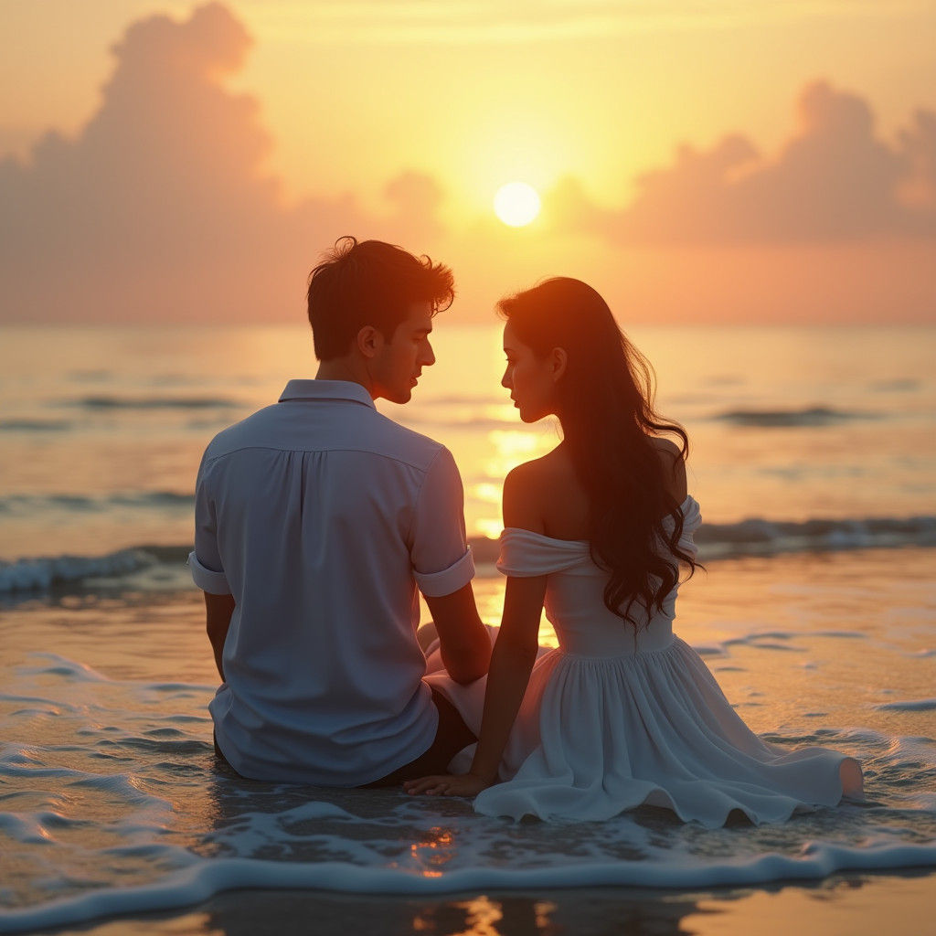 Sunset Beach: Couple in Tender Moment