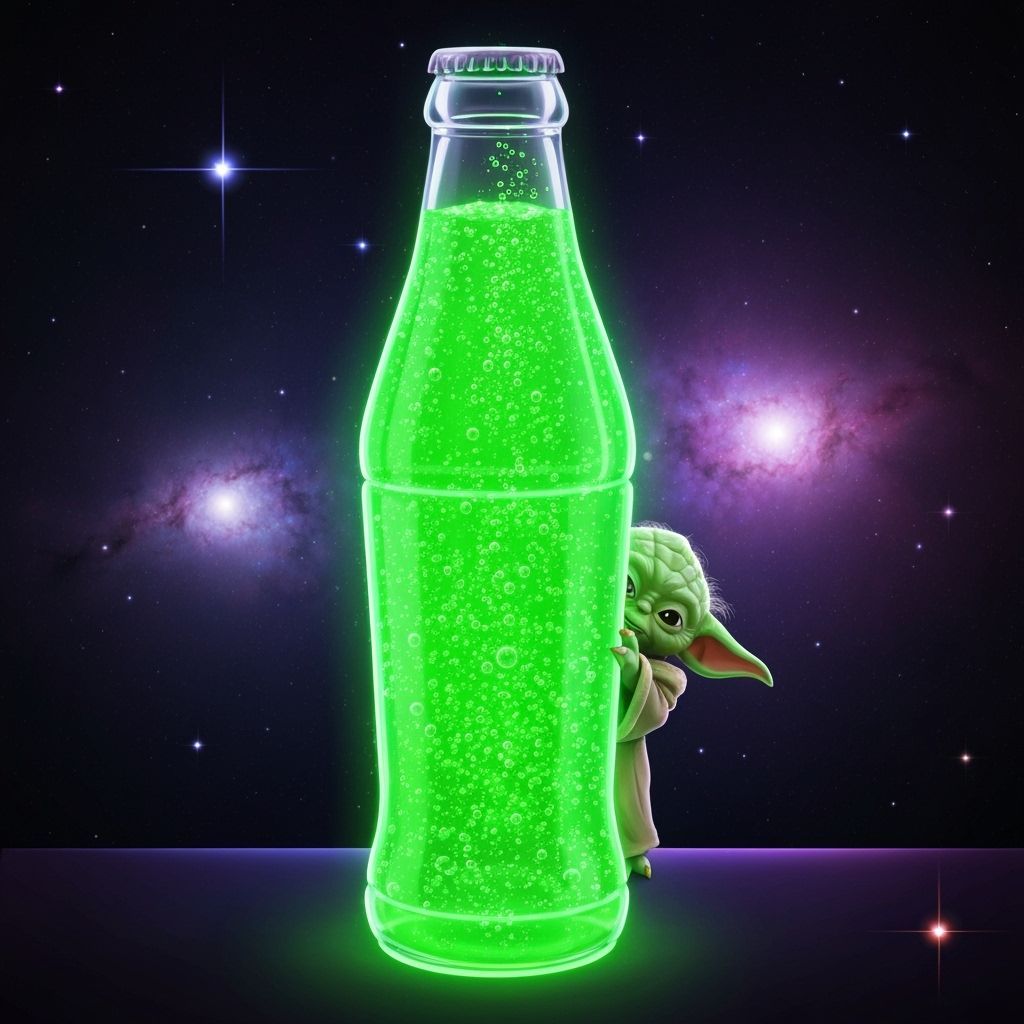 Yoda Soda Bottle in Cosmic Starry Background