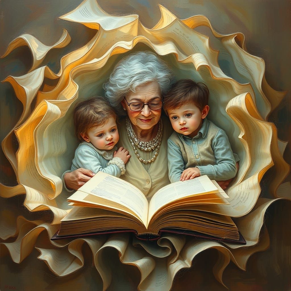 Grandma and Grandchildren in a Whimsical Literary Dream