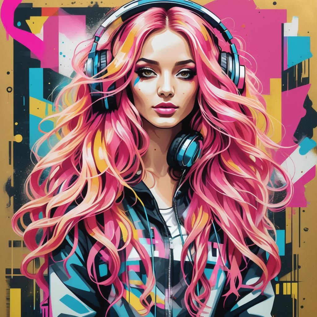 Girl DJ in Graffiti Pop Art Style