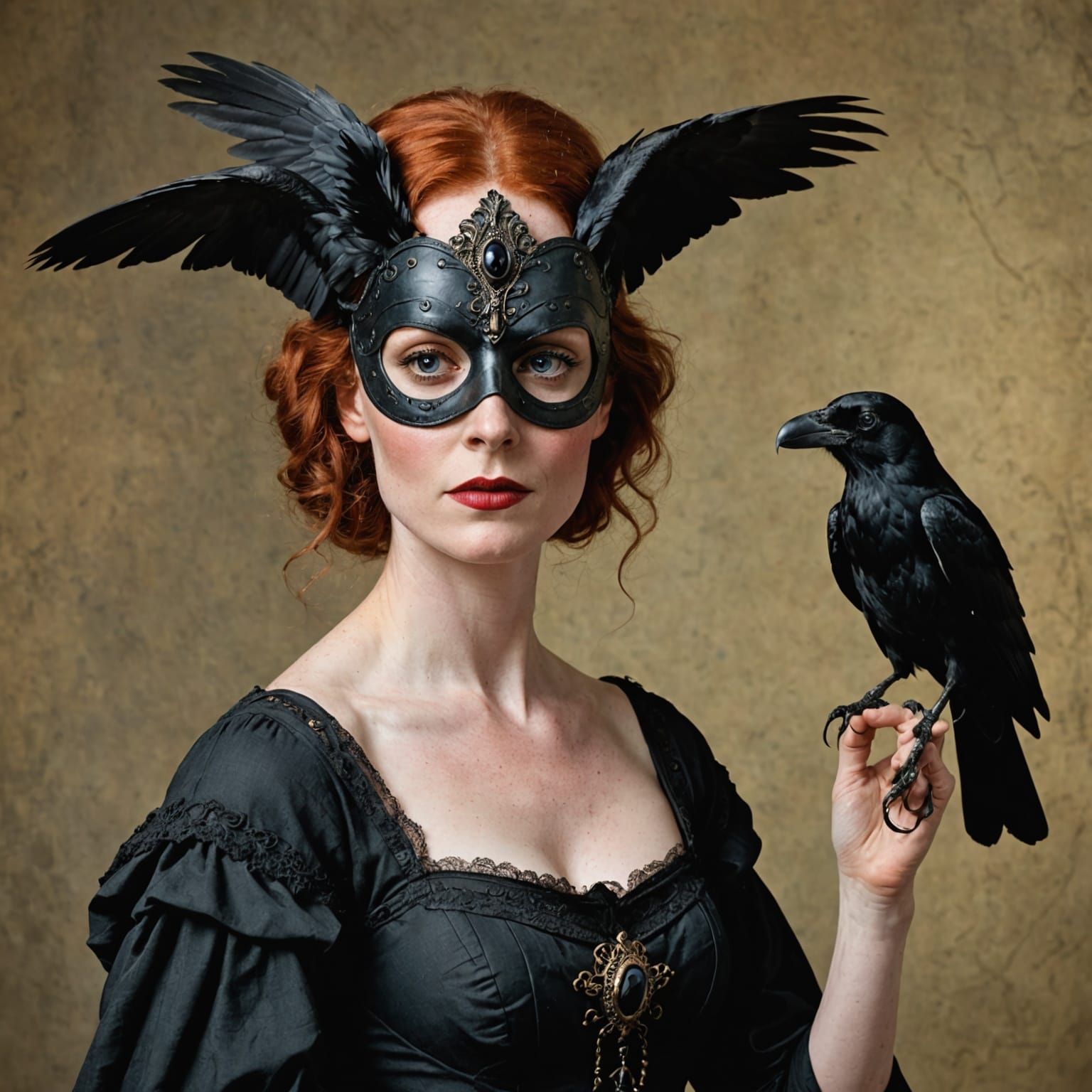 Gothic Redhead in 19th Century Doctor's Mask with Raven