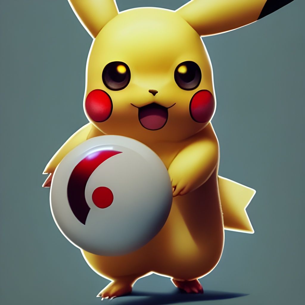 Pikachu holding a big Pokeball