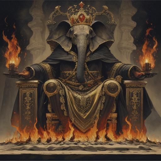 King's Descent: Grotesque Figures in Expressionist Style