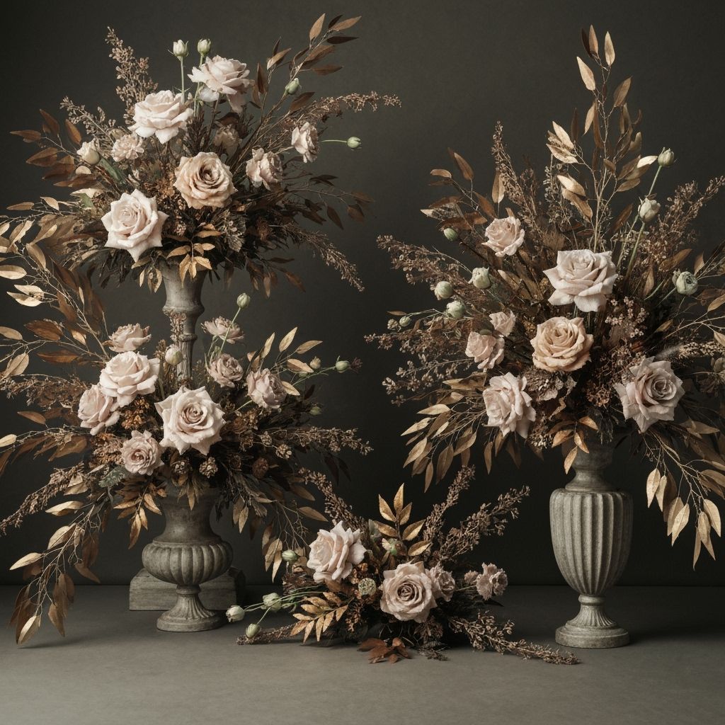 Gothic Romantic Flowers in Muted Gold and Pink