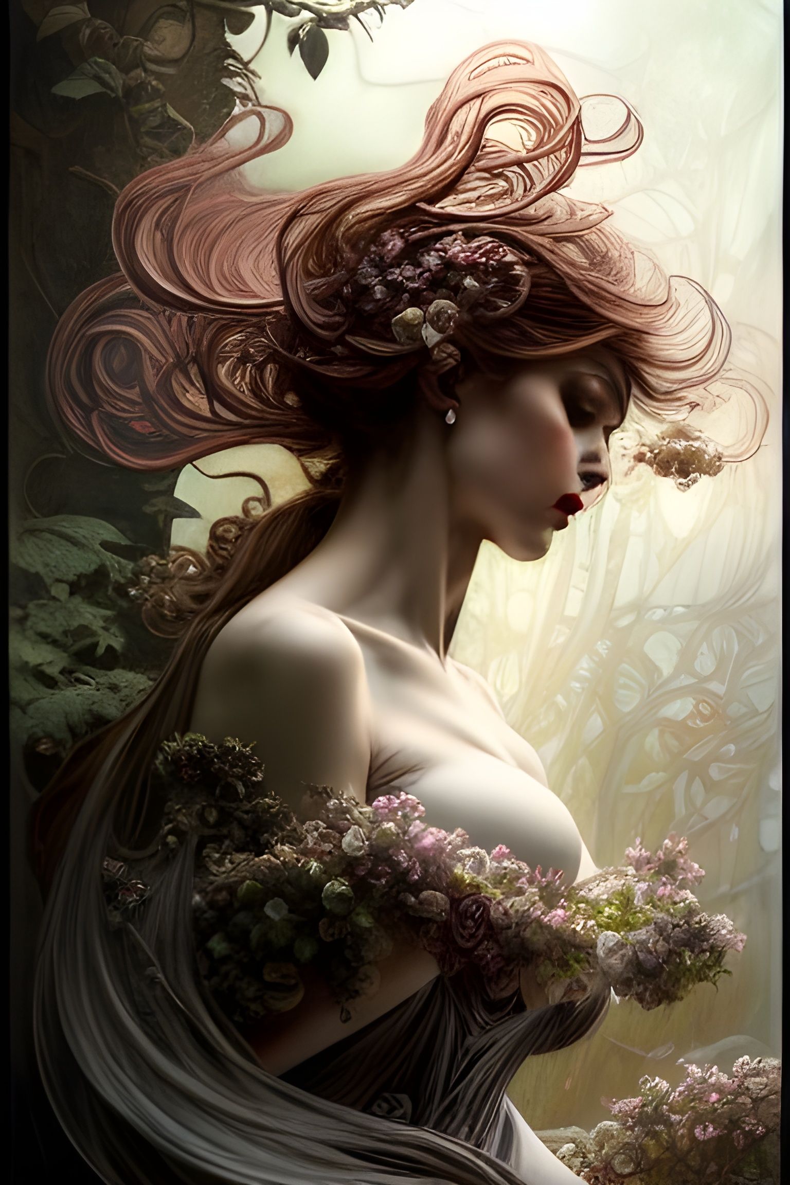 Intricate Rococo Scene in Regal Deep Colors