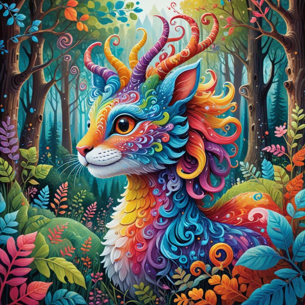 Fantastical Creature in Candyland Wonderland, Gouache Illust...