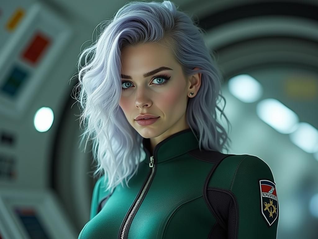 Fit Man with Purple Hair in Spaceship