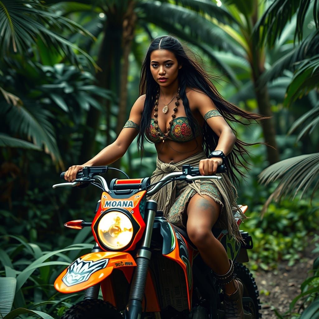 Moana Rides a Dirt Bike Through Jungle