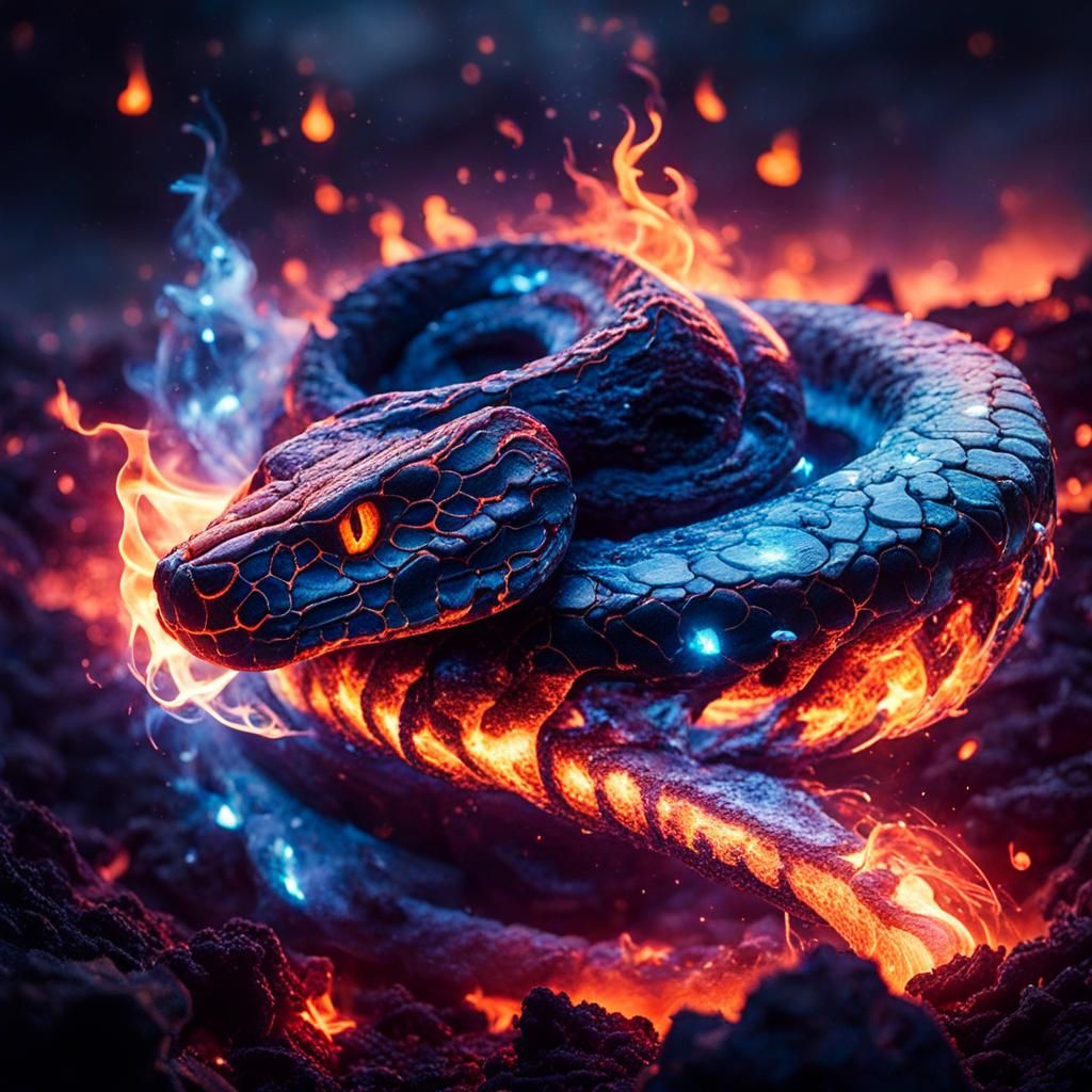 Magical Glowing Flame Snake on River