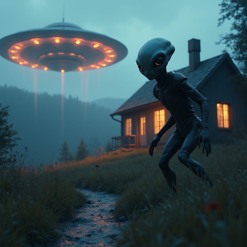 Grey Alien in Hyper-Realistic, Cyberpunk-Inspired Exosuit Sn...