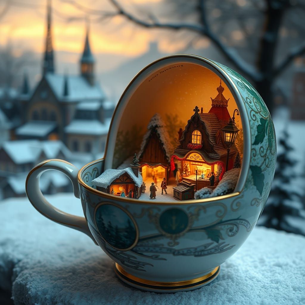 Christmas Market in Porcelain Cup: Matte Painting