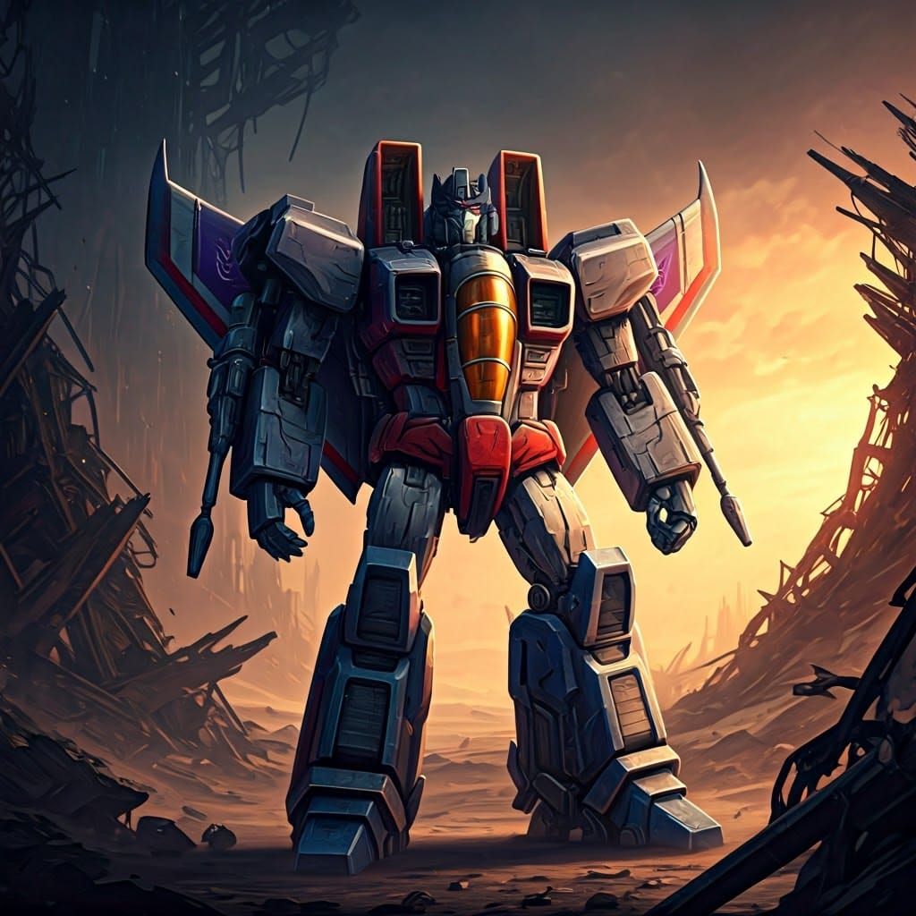 Starscream, Treacherous Decepticon Robot in Desolate Citysca...