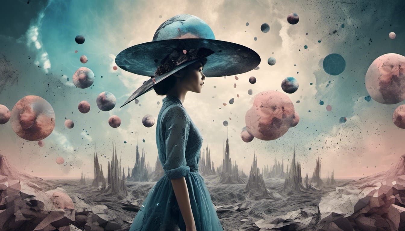 Surreal Woman in Space with Abstract Shapes