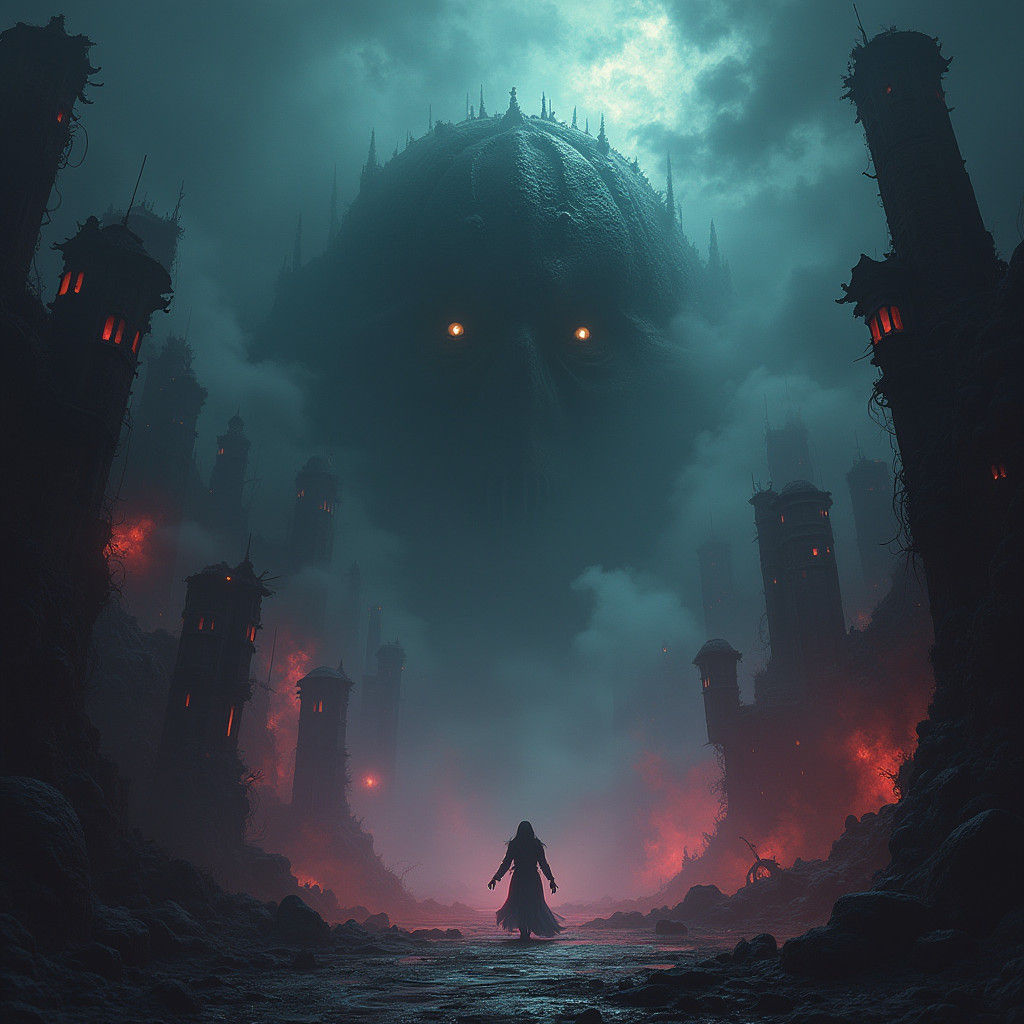 Eldritch Horror in Cyclopean Landscape, Matte Painting