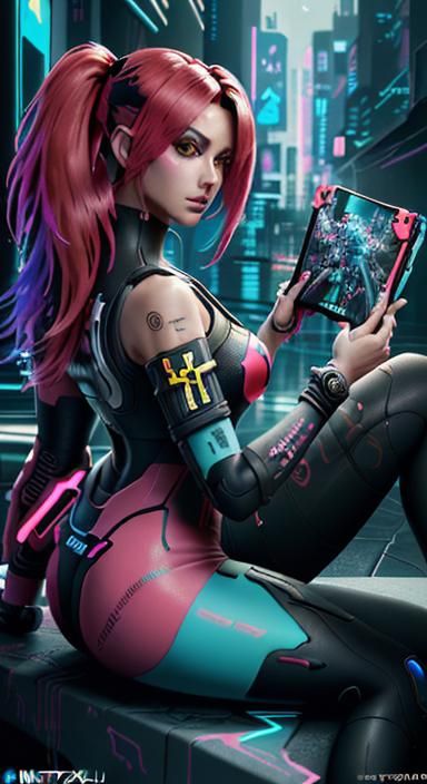 Anime Girl Nintendo Switch in Cyberpunk Style