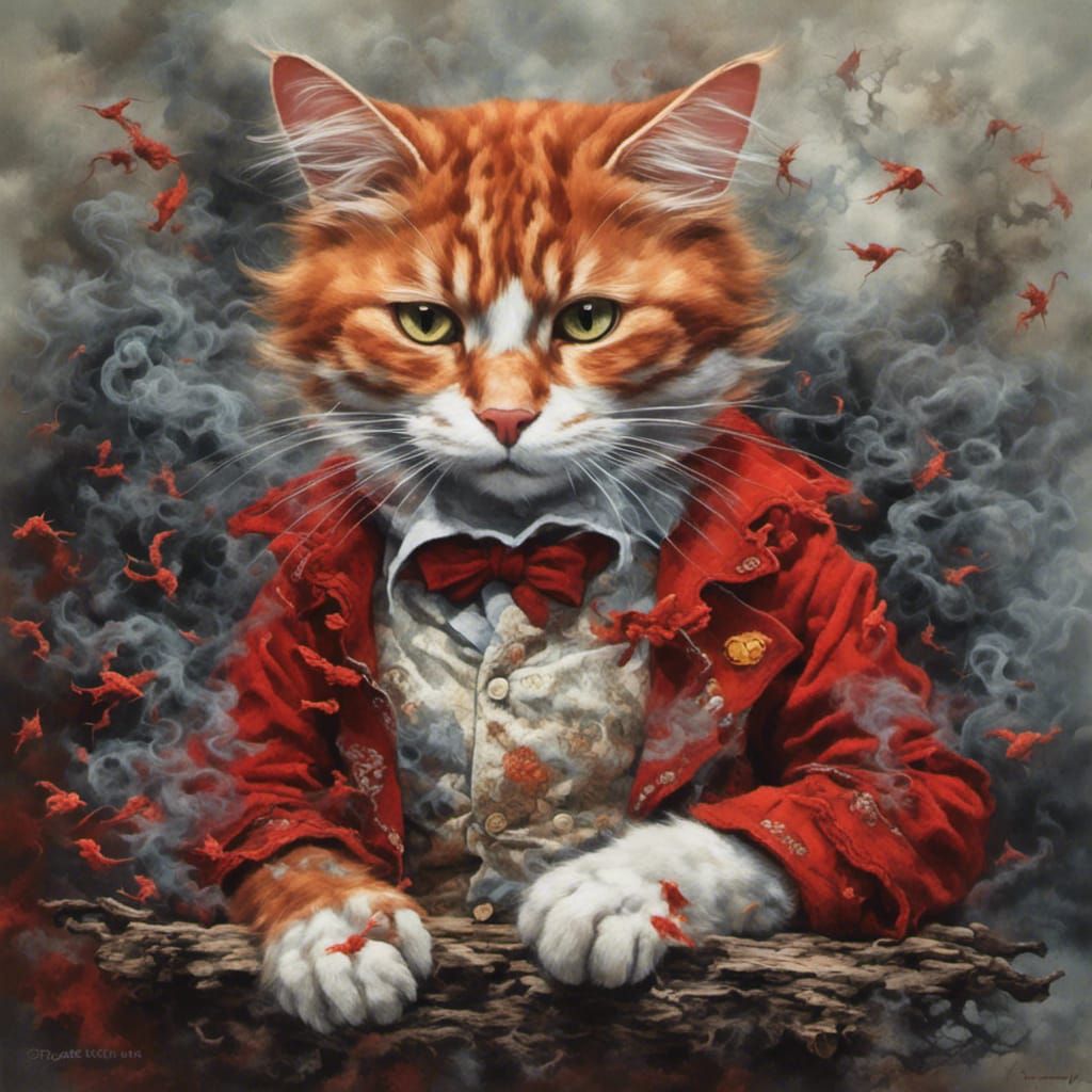 Red Cat with Smoke Texture