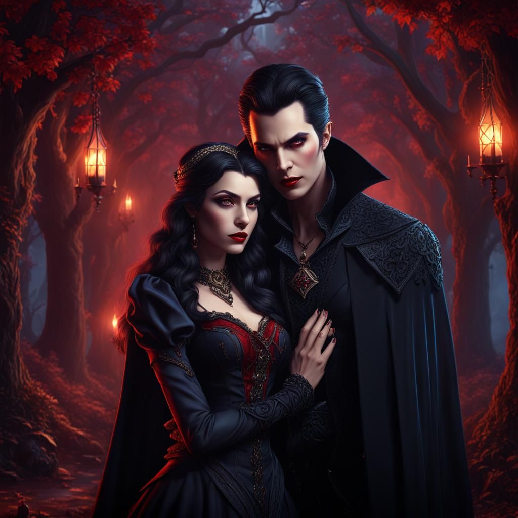 Vampire and Witch in Love: Detailed Fantasy Art