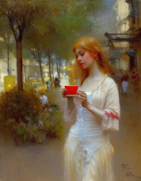 Strawberry Blonde at Cafe, Art Nouveau Style