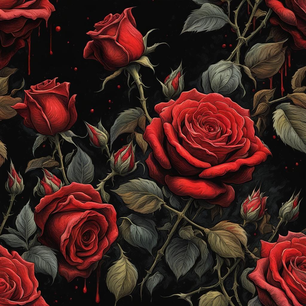 Blood Roses Against Black, Horror Engraving