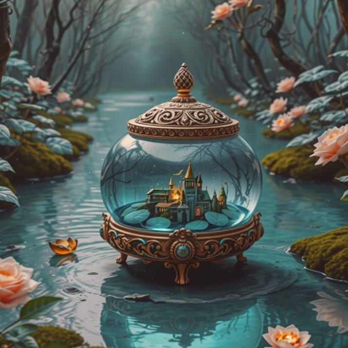 Ethereal Castle Scene in a Whimsical Fairy Garden