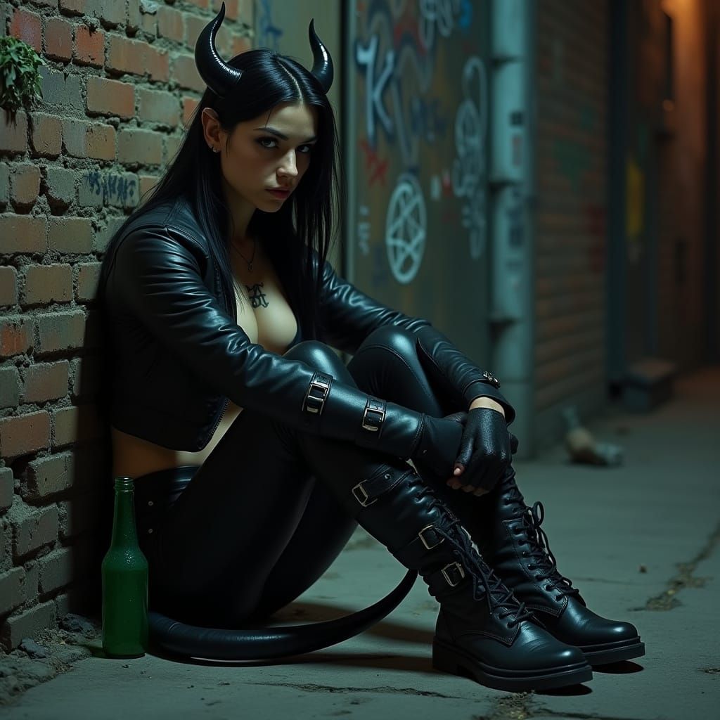 Hyper-Realistic Tiefling in Gritty Urban Alley