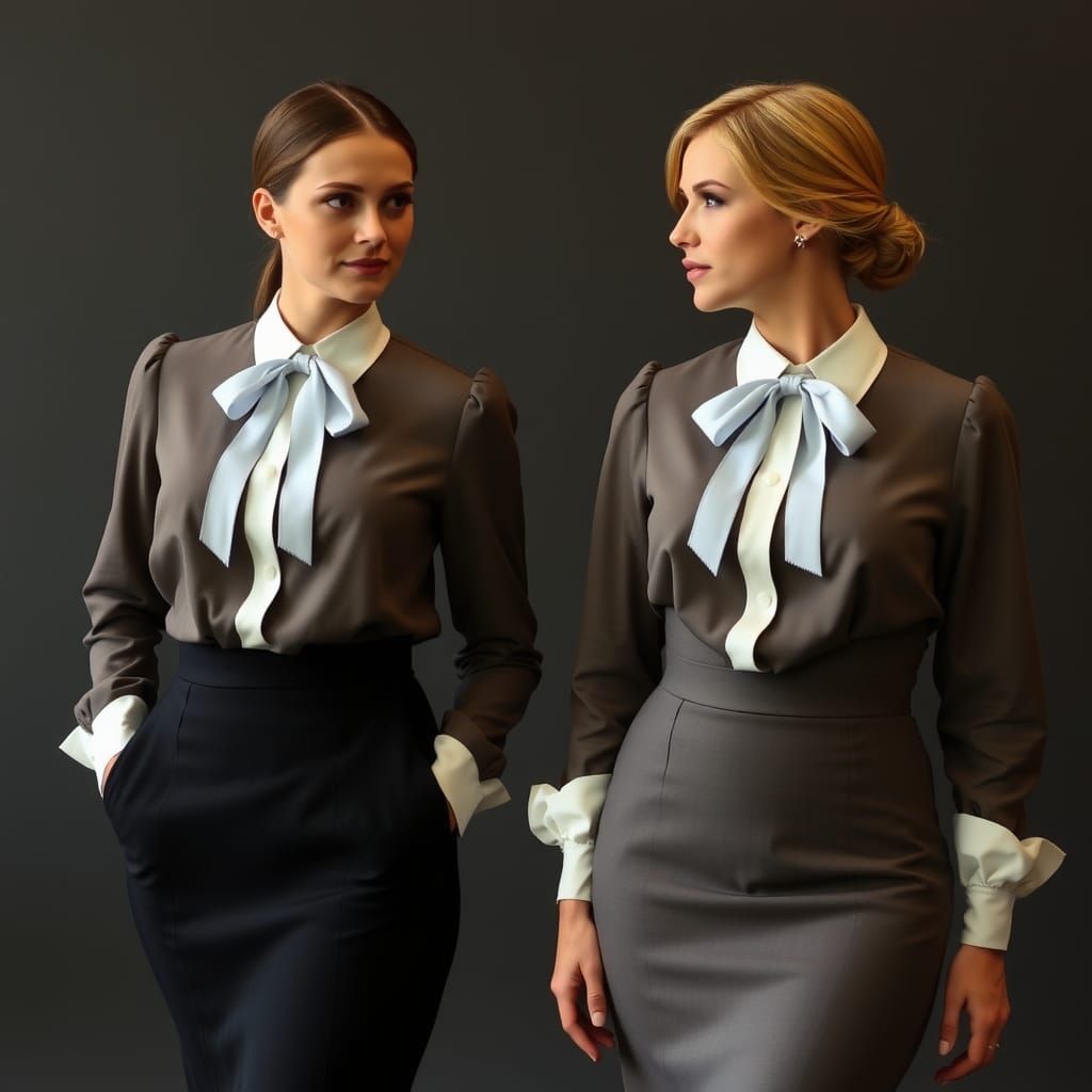 Elegant Women in Formal Attire with Ribbons