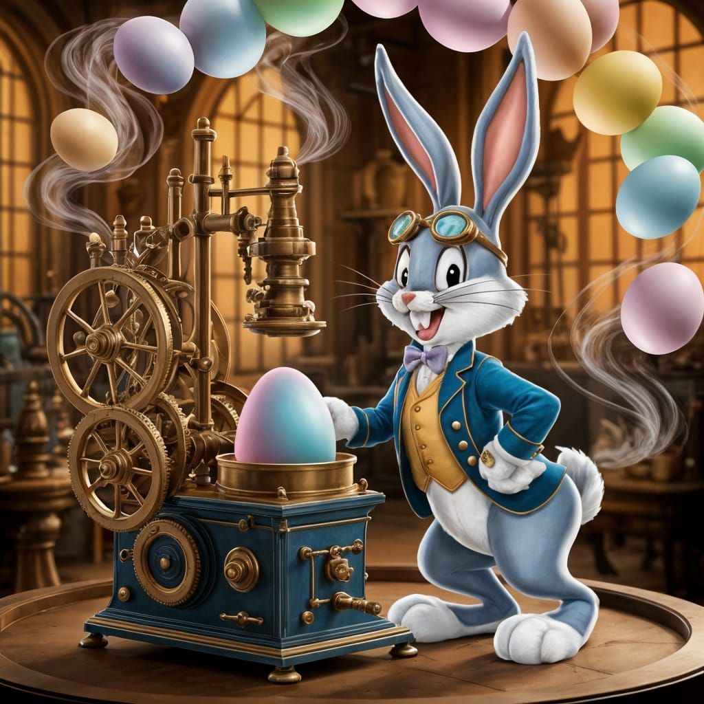 Steampunk Easter Bunny Inventor: Bugs Bunny's Whimsical Work...