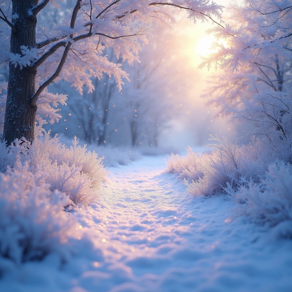 Fairytale Winter Landscape with Shimmering Snow and Frost