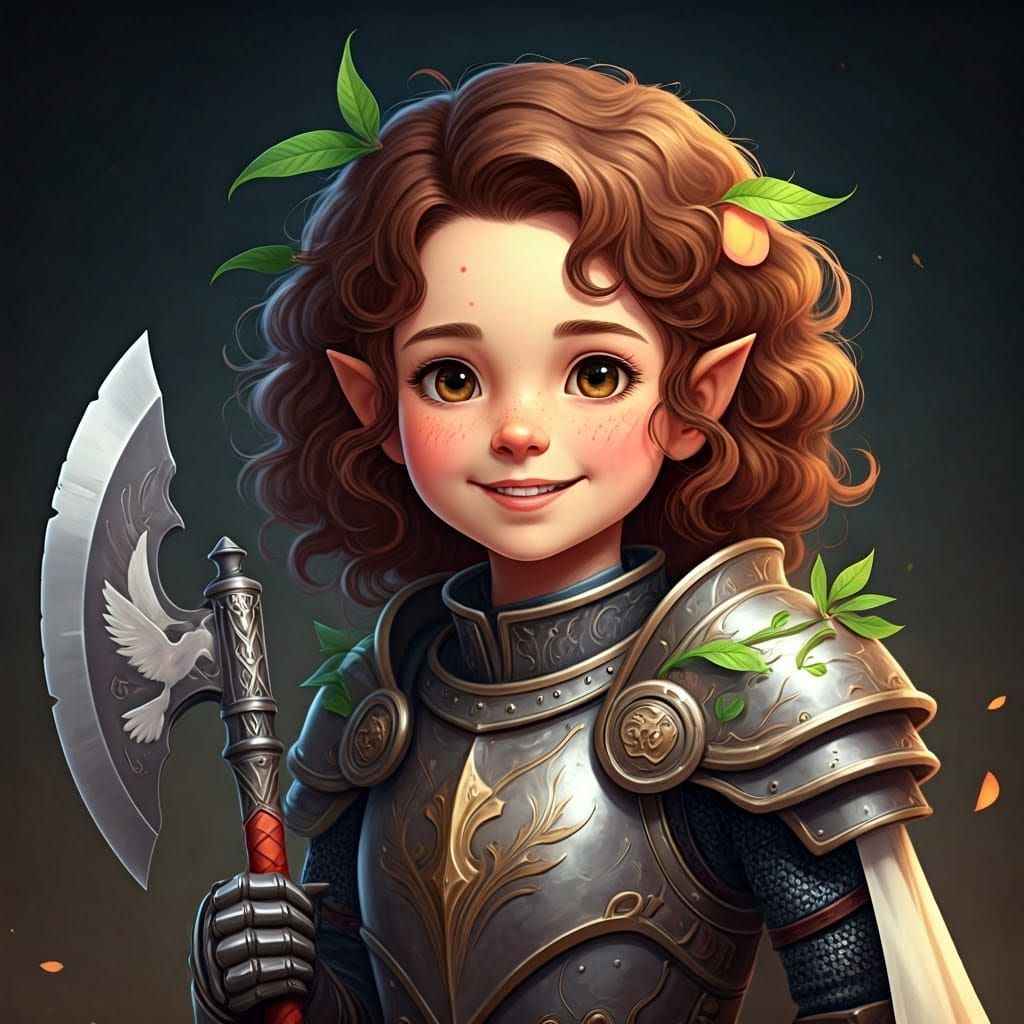 Anime Warpriest Girl with Peach Leaves and Greataxe