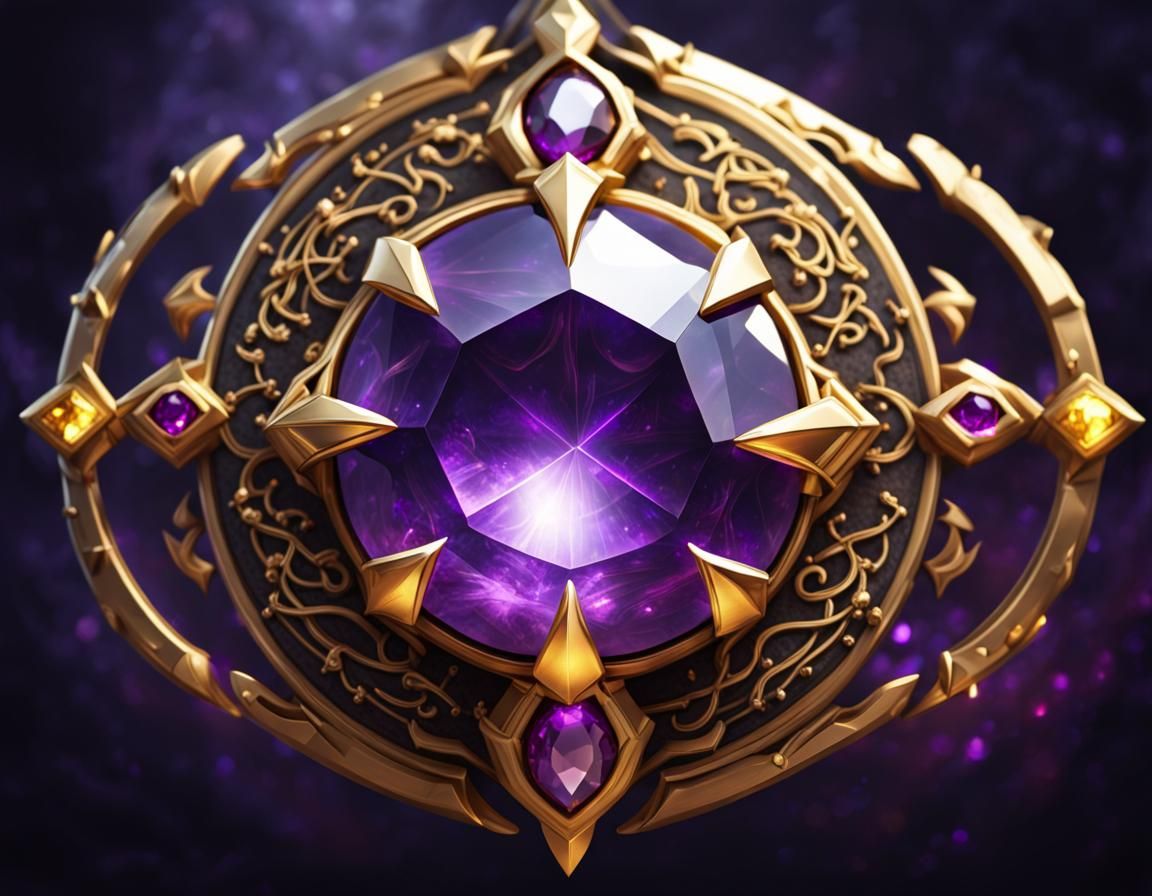 Royal Gold Amulet with Purple Gem in Dark Fantasy Style