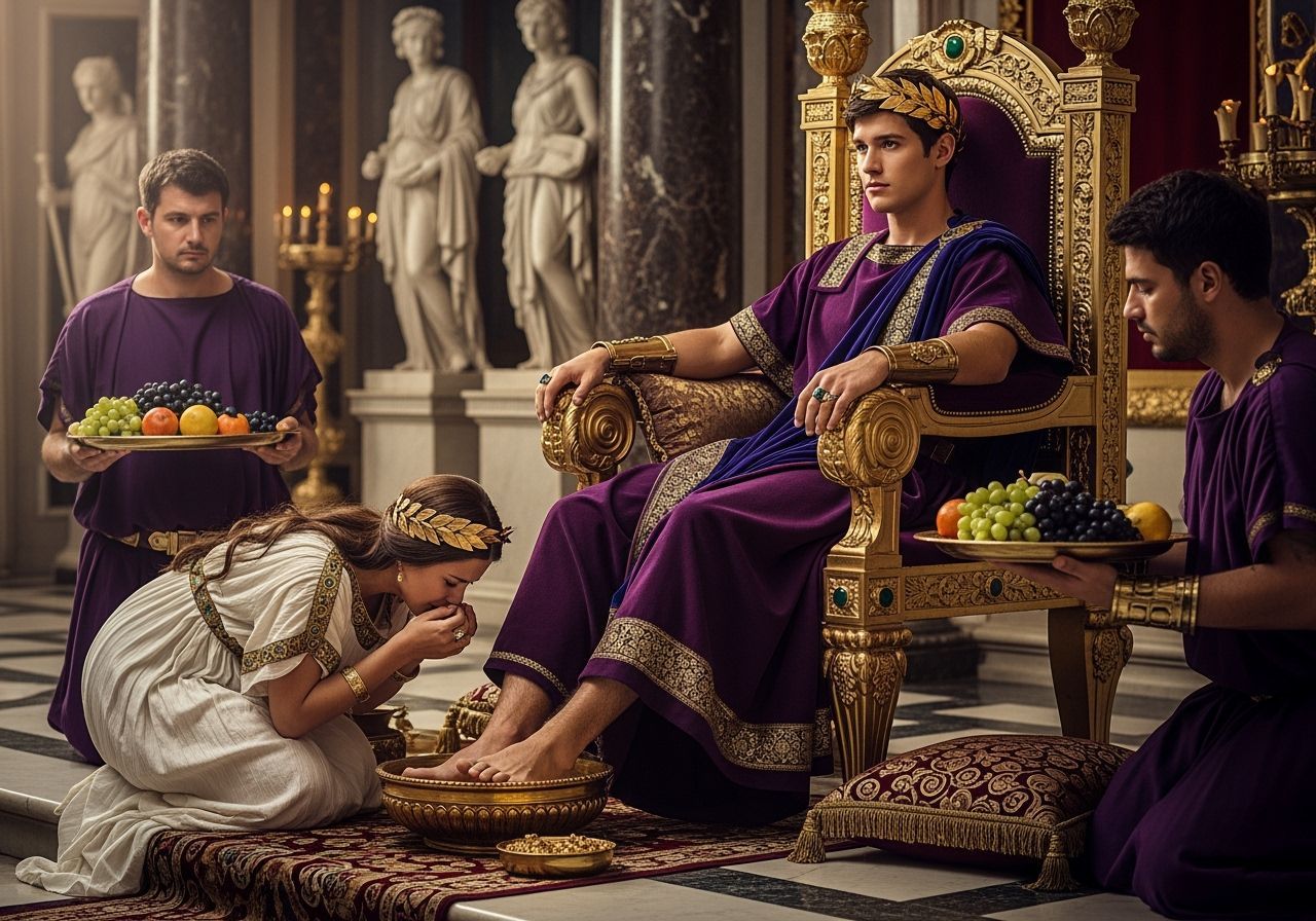 Regal Roman Emperor on Jeweled Throne