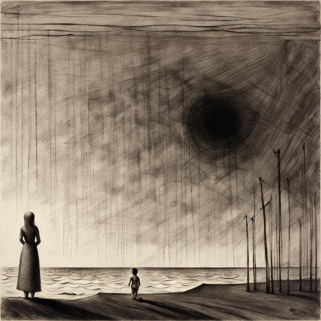 Melancholy Mother: A Warm-Toned Charcoal Drawing