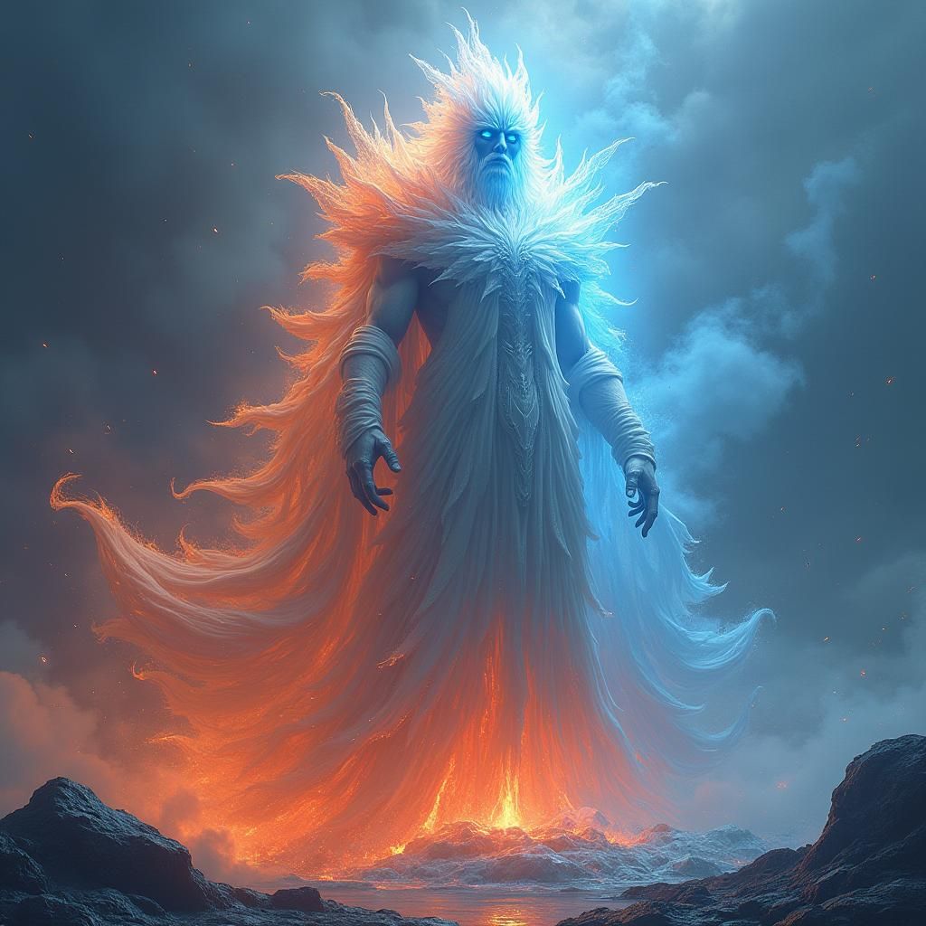 Epic Fire and Ice God in Cinematic Style