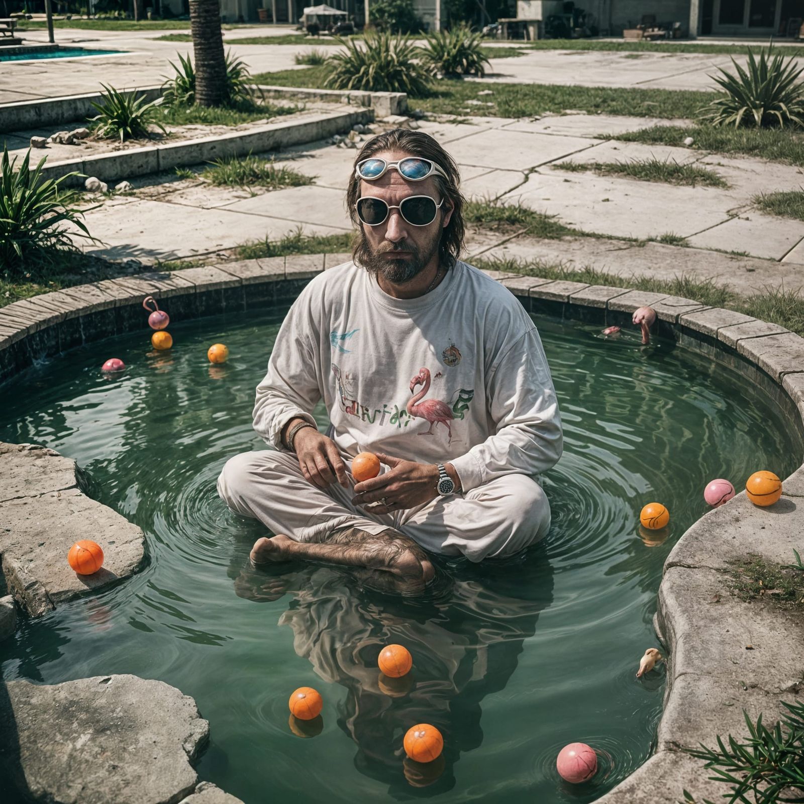 Florida Man in Flamingo Shirt Cinematic Poolside
