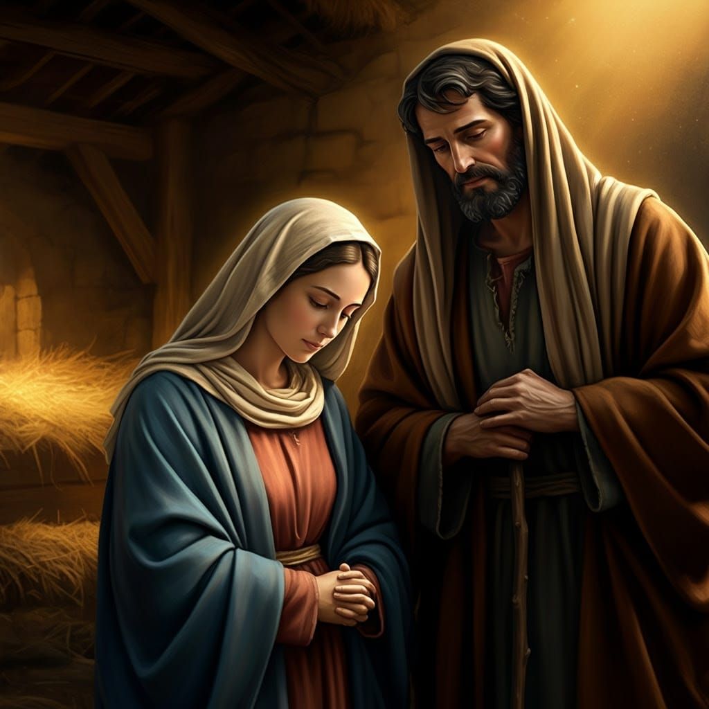 Mary and Joseph in a Serene Biblical Setting