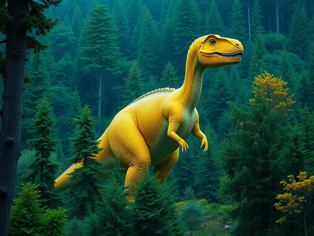 Surreal Green Forest Dinosaur in Dreamcore Art