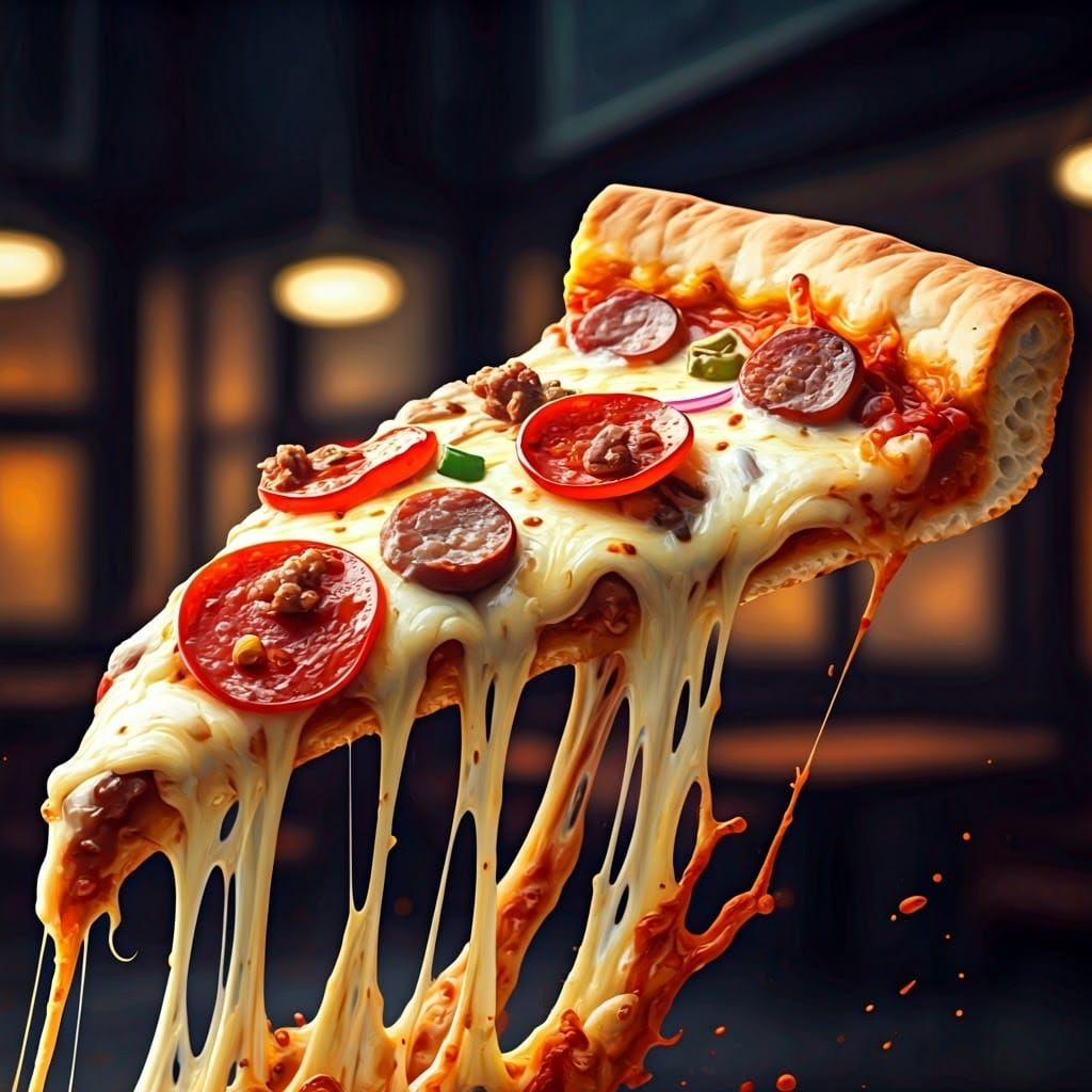 Mouthwatering Chicago Pizza Slice in Neo-Impressionist Style