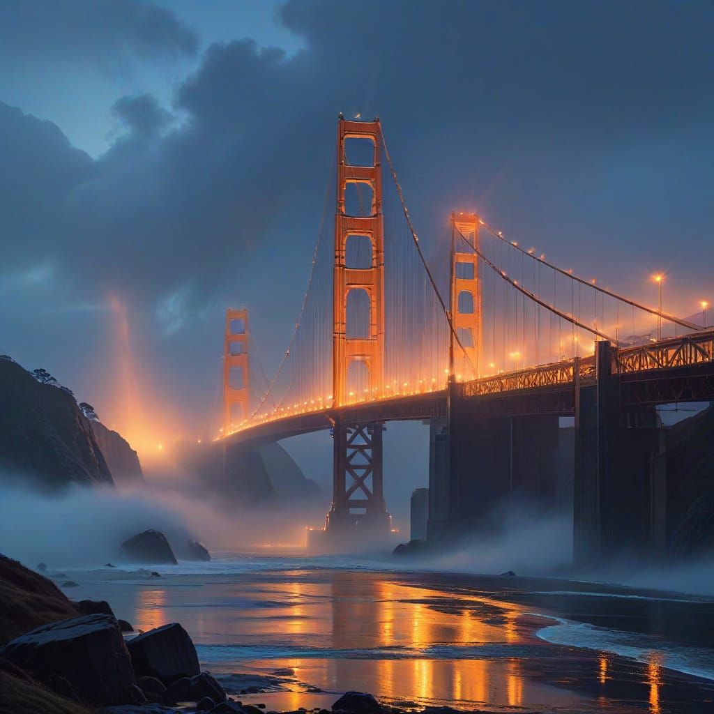 Golden Gate Bridge Ascends from Mystical Fog in Hyperrealist...