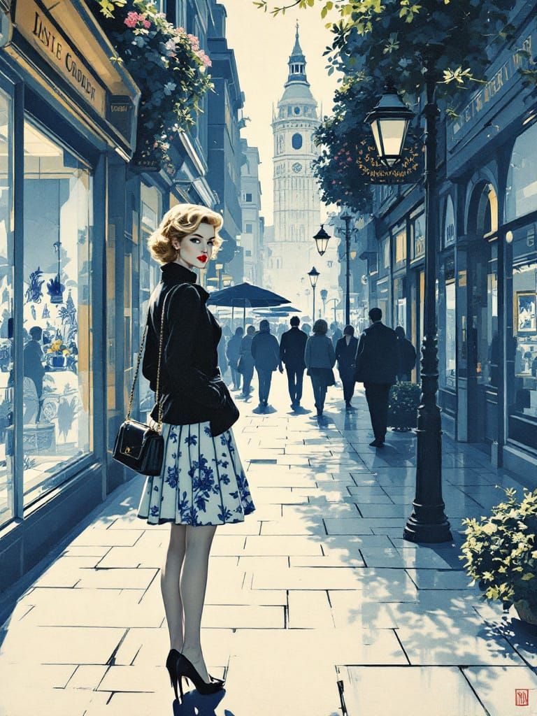 Pin-Up Woman in Hiroshige Ingres Delft Style