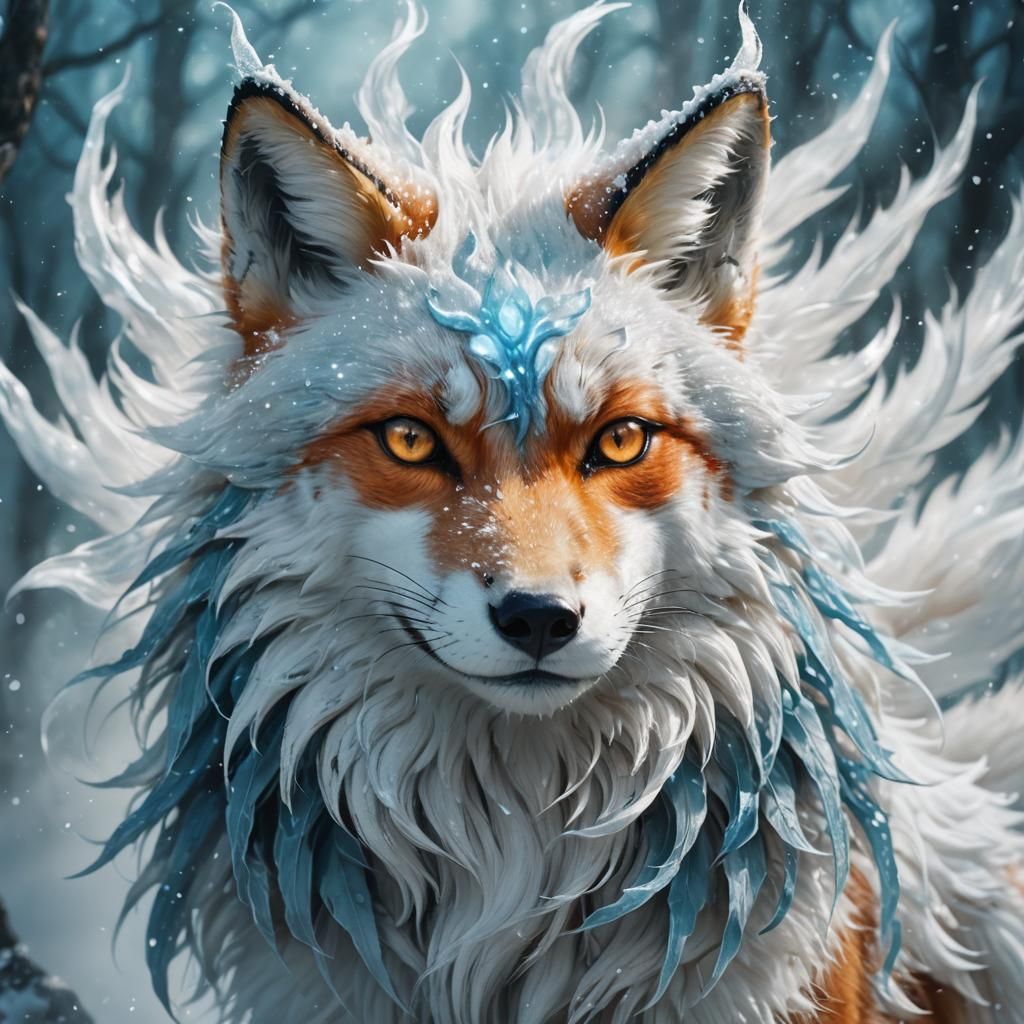 Ethereal Nine-Tailed Fox in Digital Fantasy Art