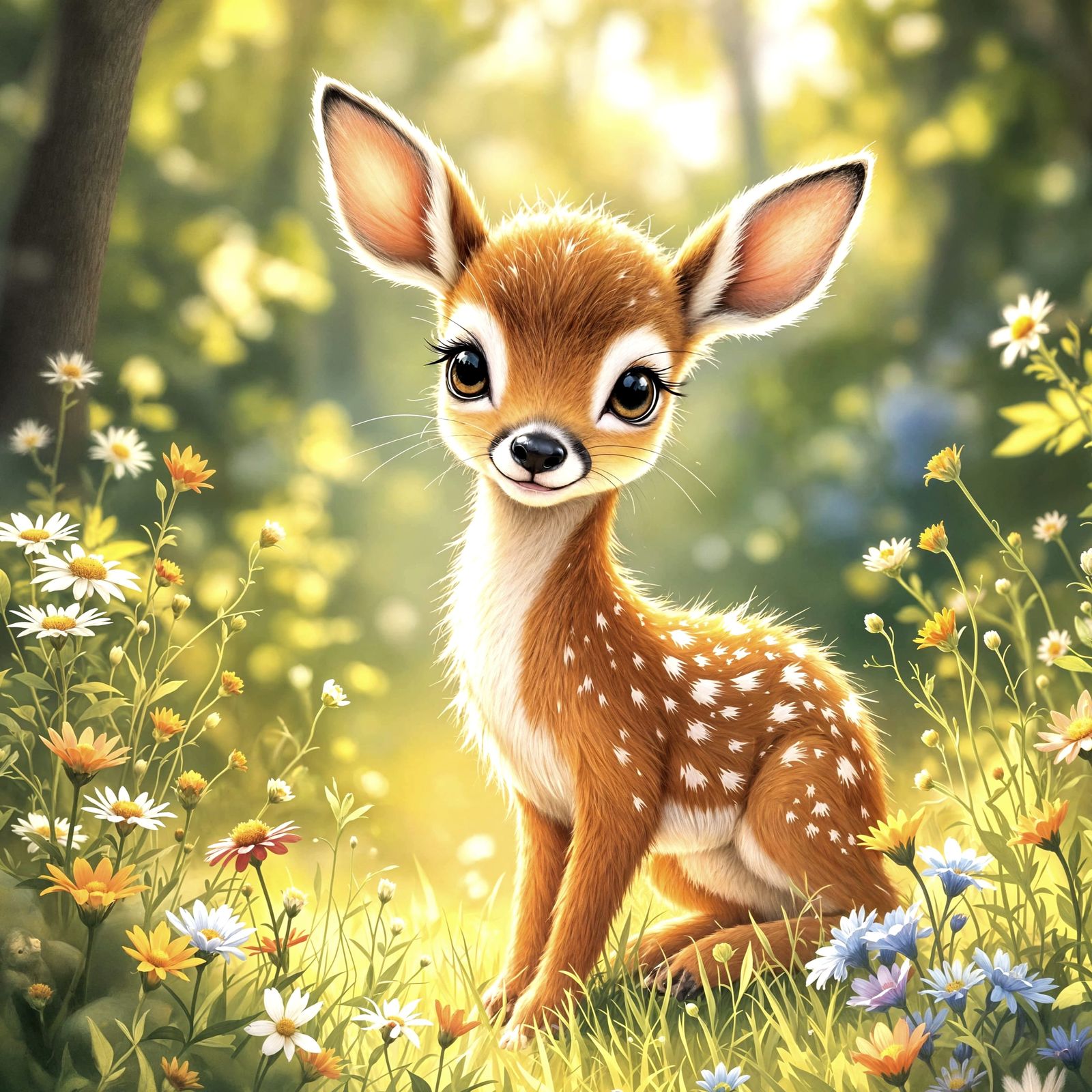 Adorable Fawn in Lush Forest Glade