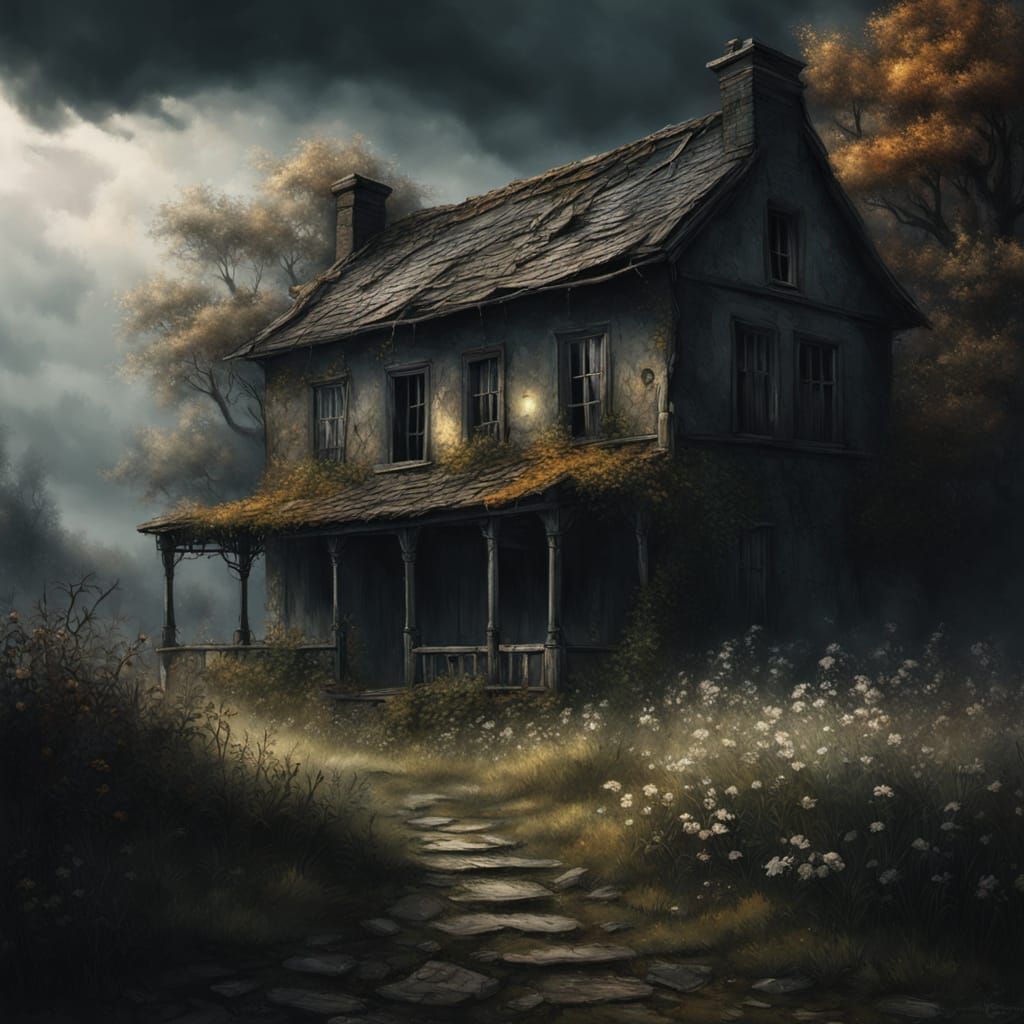 Ethereal Cottage Scene in Muted Colors