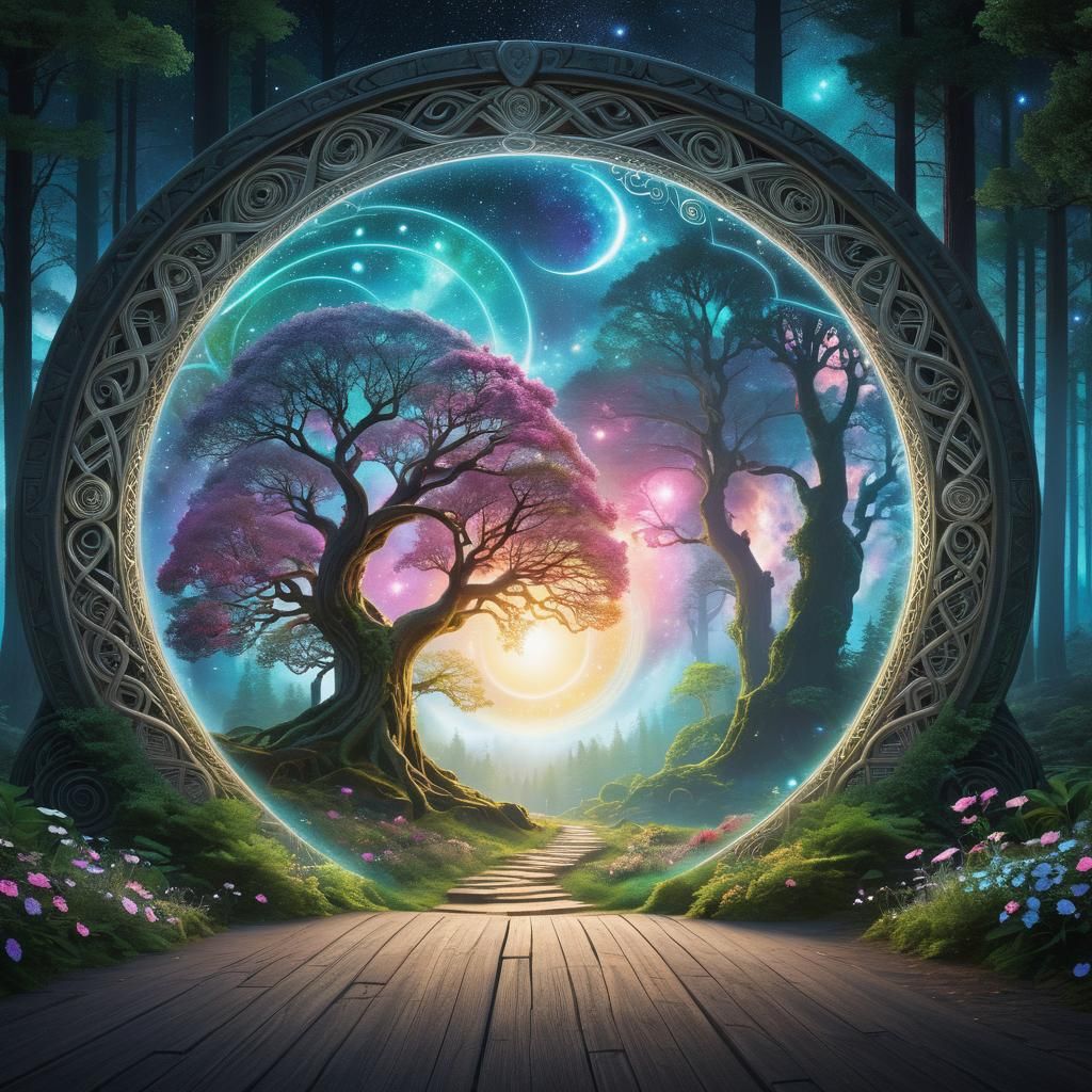 Mystical Celtic Portal to Cosmic Galaxy, Digital Art